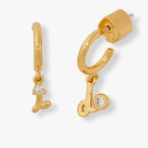 NWT Kate Spade I Do Huggie Hoop Earrings 14k Yellow Gold CZ